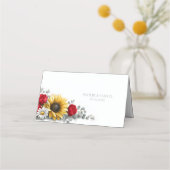 Sunflower and Red Rose Floral Wedding Place Card プレイスカード (裏面)
