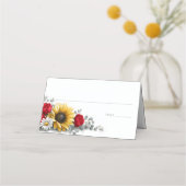 Sunflower and Red Rose Floral Wedding Place Card プレイスカード (正面)