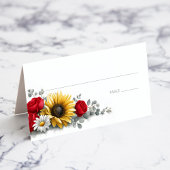 Sunflower and Red Rose Floral Wedding Place Card プレイスカード