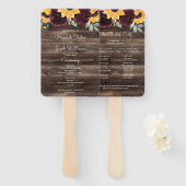 Sunflower and Roses Rustic Wood Wedding Program ハンドファン (正面&裏面)