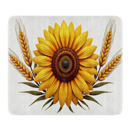 Sunflower and Wheat Glass Cutting Board カッティングボード