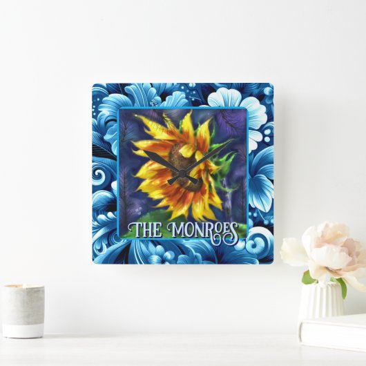 Sunflower at Night Flower Floral Personalized スクエア壁時計 (ホーム)