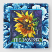 Sunflower at Night Flower Floral Personalized スクエア壁時計 (正面)