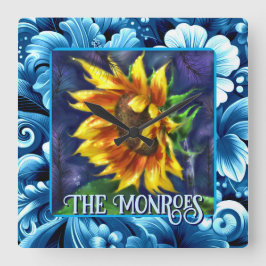 Sunflower at Night Flower Floral Personalized スクエア壁時計