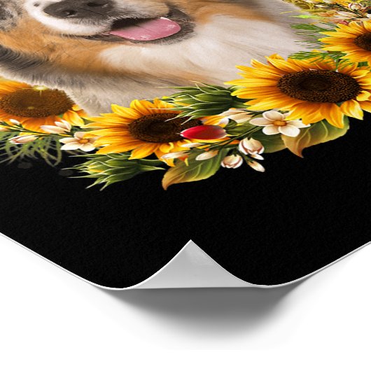 Sunflower Australian Shepherd Dog Mothers Day For ポスター (角)