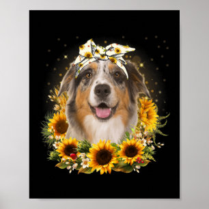 Sunflower Australian Shepherd Dog Mothers Day For ポスター