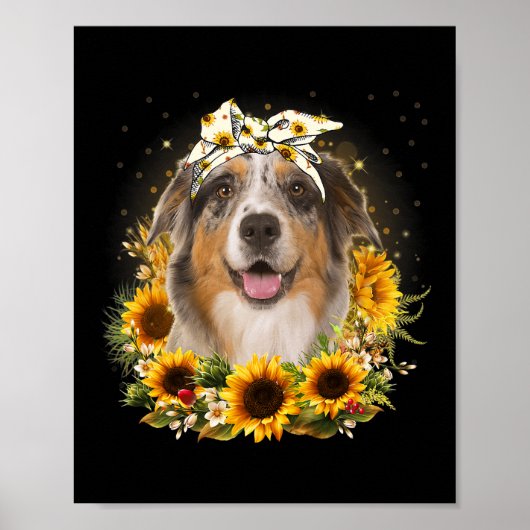 Sunflower Australian Shepherd Dog Mothers Day For ポスター (正面)