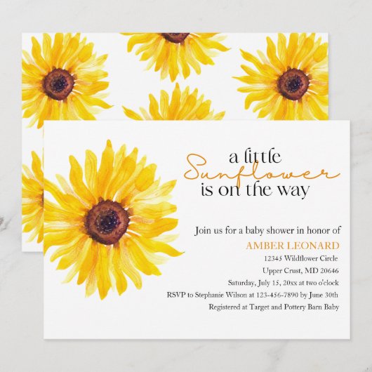 Sunflower Baby Shower Invitation | Editable Floral 招待状 (正面/裏面)