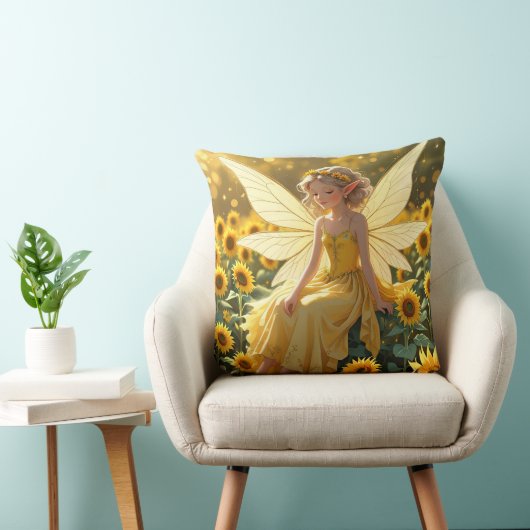 Sunflower Background with a Fairy  クッション (椅子)
