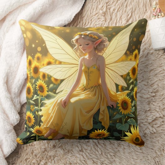 Sunflower Background with a Fairy  クッション (ブランケット)