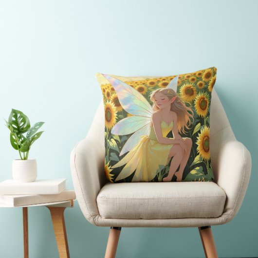Sunflower Background with a Fairy  クッション (椅子)