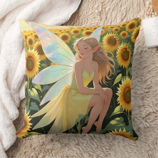 Sunflower Background with a Fairy クッション (ブランケット)