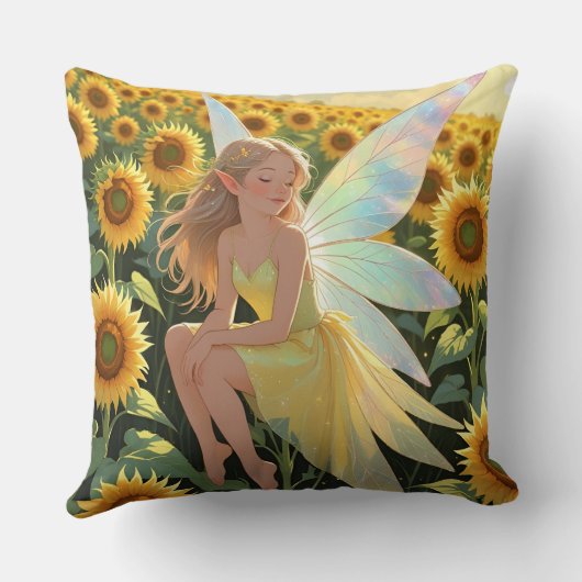 Sunflower Background with a Fairy  クッション (裏面)