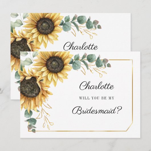 Sunflower Be My Bridesmaid Card 招待状 (正面/裏面)