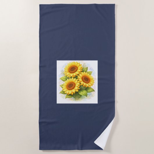Sunflower Beach Towel Watercolor ビーチタオル (正面)