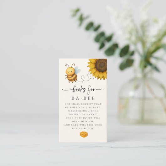 Sunflower Bee Baby Shower Book Request Card 名刺 (スタンド正面)