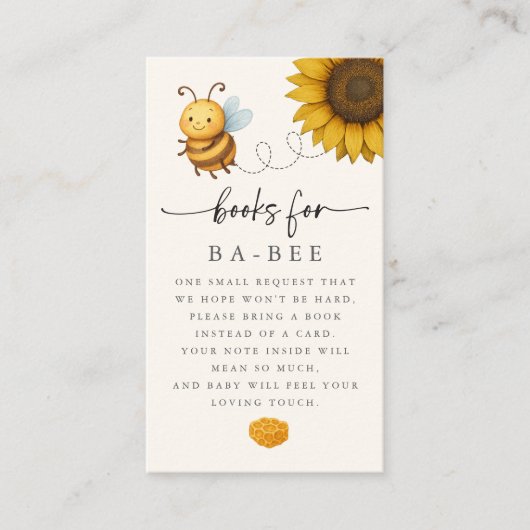 Sunflower Bee Baby Shower Book Request Card 名刺 (正面)