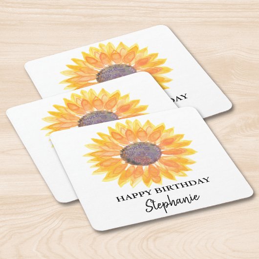 Sunflower Birthday Party スクエアペーパーコースター