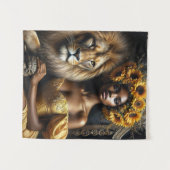 Sunflower Black Woman With Lion タペストリー (正面(横))