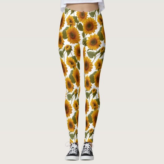 Sunflower Bloom Floral Pattern レギンス (正面)