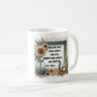 Sunflower Boot Mug, "God Sees Where You Can Be" コーヒーマグカップ