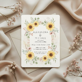 Sunflower Botanical Rustic Wedding Invitation 招待状