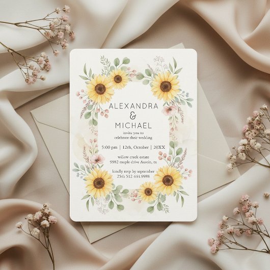 Sunflower Botanical Rustic Wedding Invitation 招待状