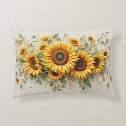 Sunflower Bouquet Botanical Art アクセントクッション (正面)
