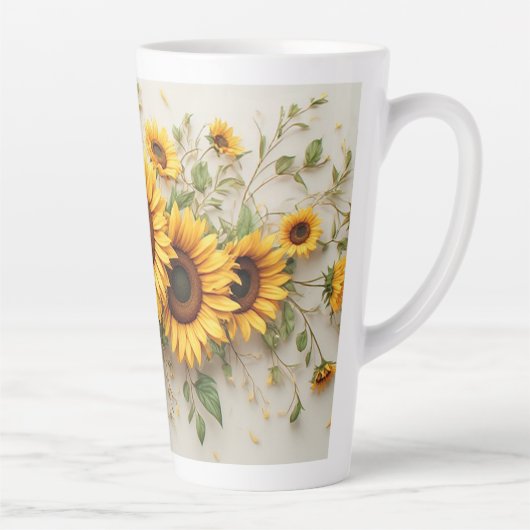 Sunflower Bouquet Botanical Art カフェラテマグ (右)