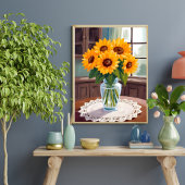 Sunflower Bouquet Watercolor Floral Yellow Painted ポスター