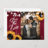 Sunflower Burgundy結婚の写真保存日 案内ポストカード (正面/裏面)