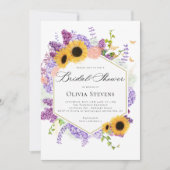 Sunflower Butterflies Lilac Hexagon Bridal Shower 招待状 (正面)