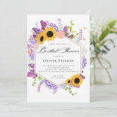 Sunflower Butterflies Lilac Hexagon Bridal Shower 招待状 (スタンド正面)