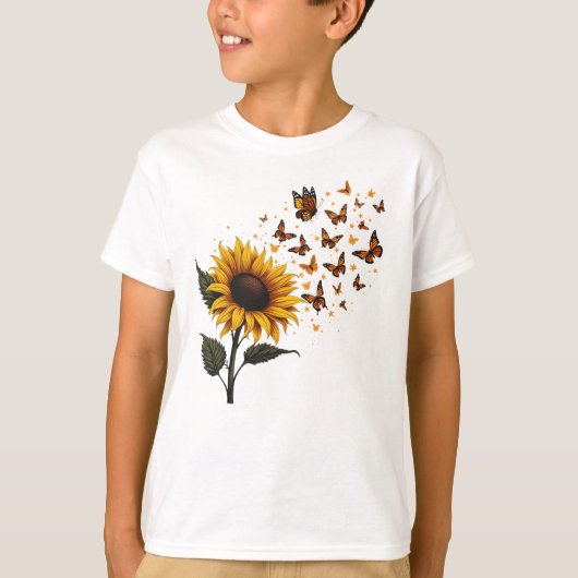 Sunflower & Butterflies Vintage Art Tシャツ (正面)