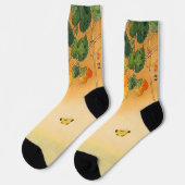 SUNFLOWER ,BUTTERFLY,GREEN LEAVES Japanese Floral  ソックス (左)
