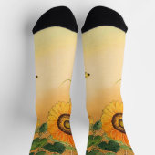 SUNFLOWER ,BUTTERFLY,GREEN LEAVES Japanese Floral  ソックス (上部)