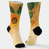 SUNFLOWER ,BUTTERFLY,GREEN LEAVES Japanese Floral  ソックス (傾斜あり)