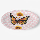 Sunflower Butterfly Paper Plates Pink White Square ペーパープレート (アングル)