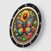 Sunflower Butterfly Stained Glass ラージ壁時計 (傾斜)