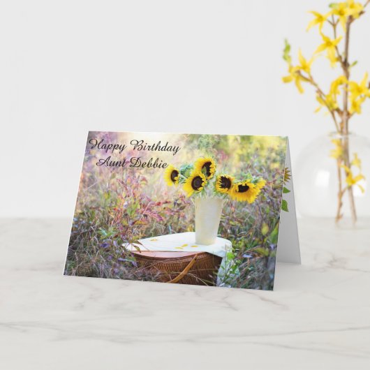 Sunflower Cardパーソナライズなハッピーバースデーの叔母さん カード (黄色い花)