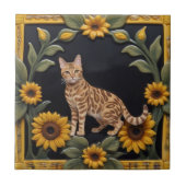 Sunflower Cats - Bengal Cat & Yellow Sunflowers タイル (正面)