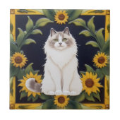Sunflower Cats - Ragdoll Cat & Yellow Sunflowers タイル (正面)