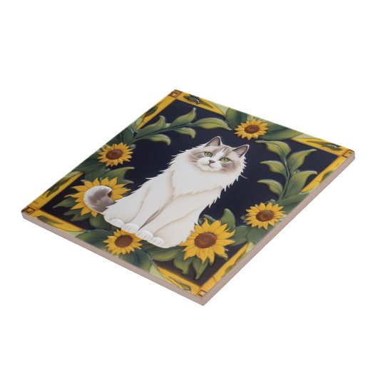 Sunflower Cats - Ragdoll Cat & Yellow Sunflowers タイル (側面)
