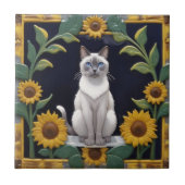Sunflower Cats - Siamese Cat & Yellow Sunflowers タイル (正面)