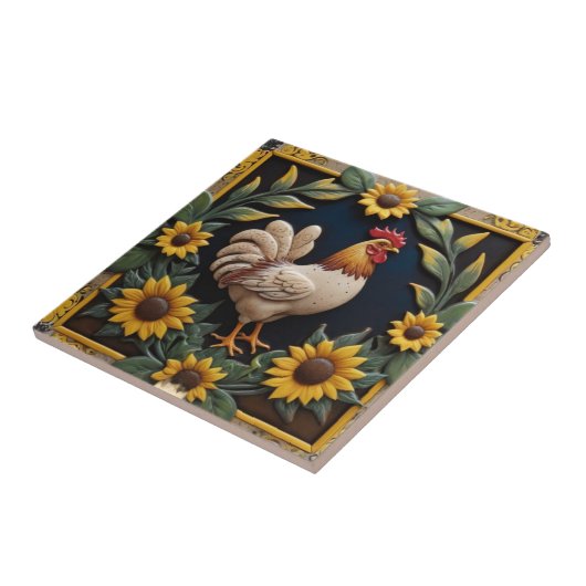 Sunflower Chicken - Brown Hen & Yellow Sunflowers タイル (側面)
