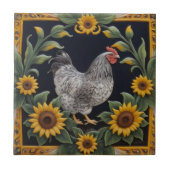 Sunflower Chicken - Gray Hen & Sunflowers タイル (正面)