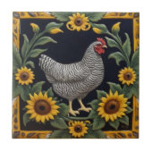 Sunflower Chicken - Grey Hen & Sunflowers タイル (正面)