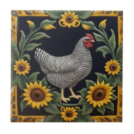 Sunflower Chicken - Grey Hen & Sunflowers タイル