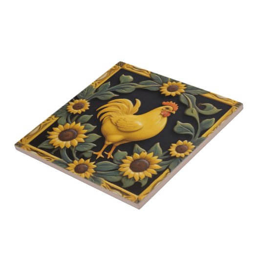Sunflower Chicken - Yellow Hen & Sunflowers タイル (側面)
