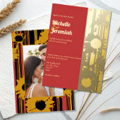 Sunflower Coral Sunset Modern Wedding Gold 箔招待状